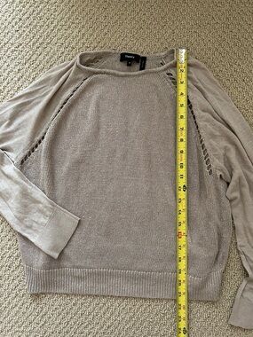Theory Taupe Open-Stitch Raglan Sweater